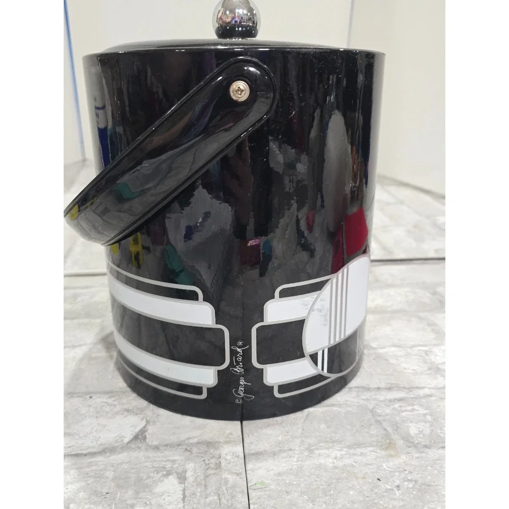 Georges Briard True Vtg Black White Art Deco Vinyl Ice Bucket Geometric Abstract